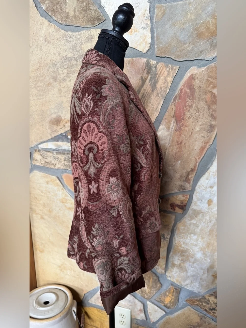 Tapestry Brocade KASPER Blazer Jacket Mauve-Brown Floral Paisley Pattern Size 12